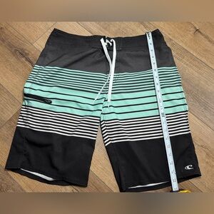 O'Neill Black and Teal Striped Board Shorts